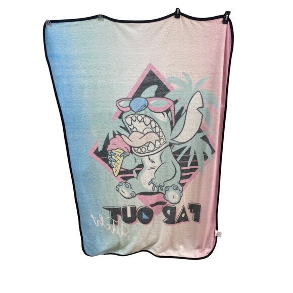 Disney Stitch "Far Out" Plush Blanket Blue Pink 42” x 60" - Picture 2 of 5